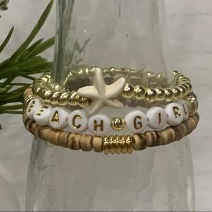 14K Gold Plated Custom Bracelet Stack - Set of 3 - Gold/White Beach Girl